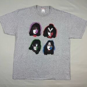 Vtg Kiss Mens Band T-Shirt XL 90s Y2K Grey Short Sleeve C1